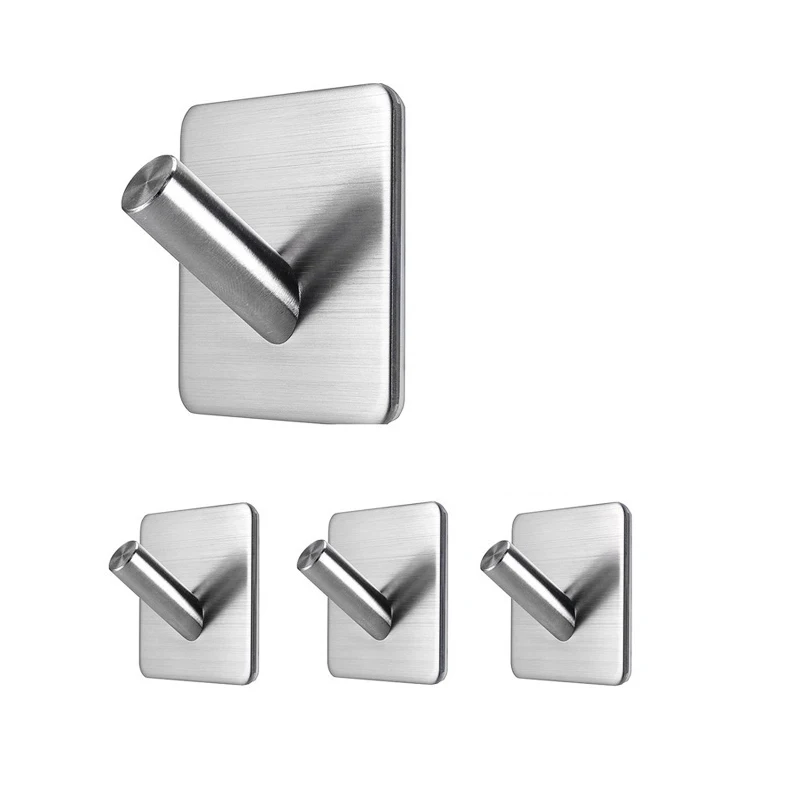 

4Pcs Stainless Steel Self Adhesive Hooks Towel Rack Home Bathroom Wall Hook SDF-SHIP