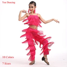От 4 до 16 лет, брюки с бахромой без рукавов для девочек, детская одежда для латинских танцев с кисточками, одежда для юных танцев, сальсы, бальных танцев, танго, ча, Одежда для танцев