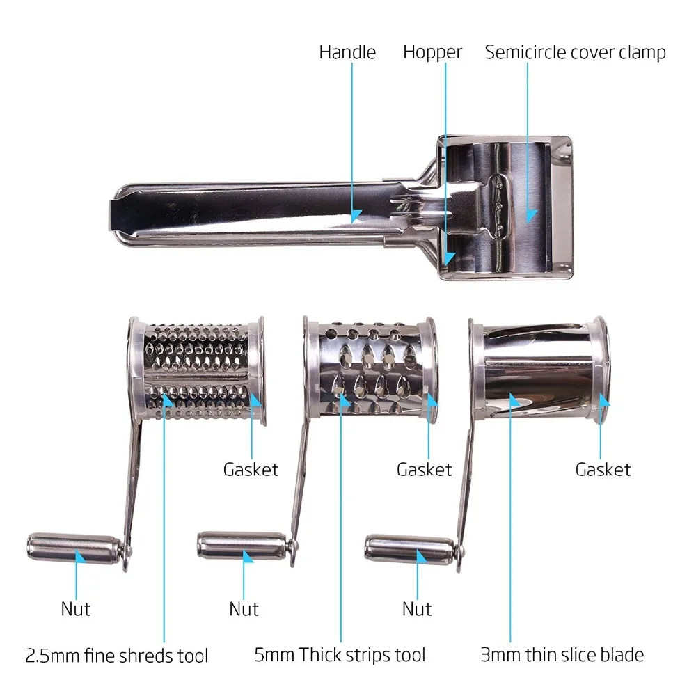 Вращающийся сырный терка из нержавеющей стали терка для сыра Измельчитель с 3 барабанные ножи для резки сыра резак для шоколадных орехов LK0056