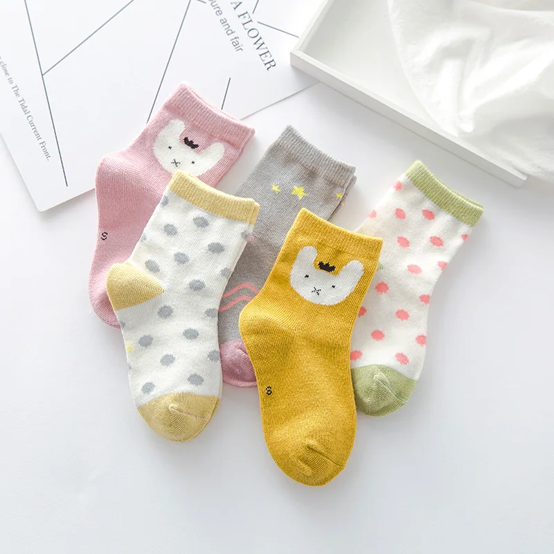 Детские хлопковые носки для девочек; милые Цветные Короткие носки; сезон весна-осень; детские носки; 5 пар в партии