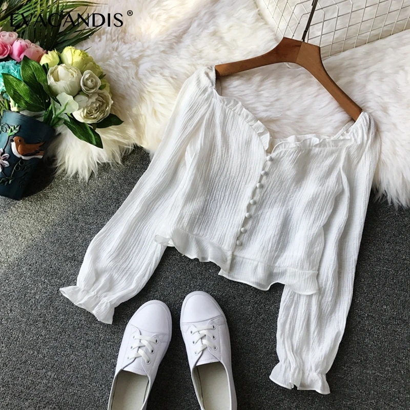 Белый рюшами из шифона укороченный с открытыми плечами с длинным рукавом Сексуальная Туника розовый желтый короткий корейский сезон весналето Бохо женская рубашка блузка-in Блузки и рубашки from Женская одежда on Aliexpresscom  Alibaba Group