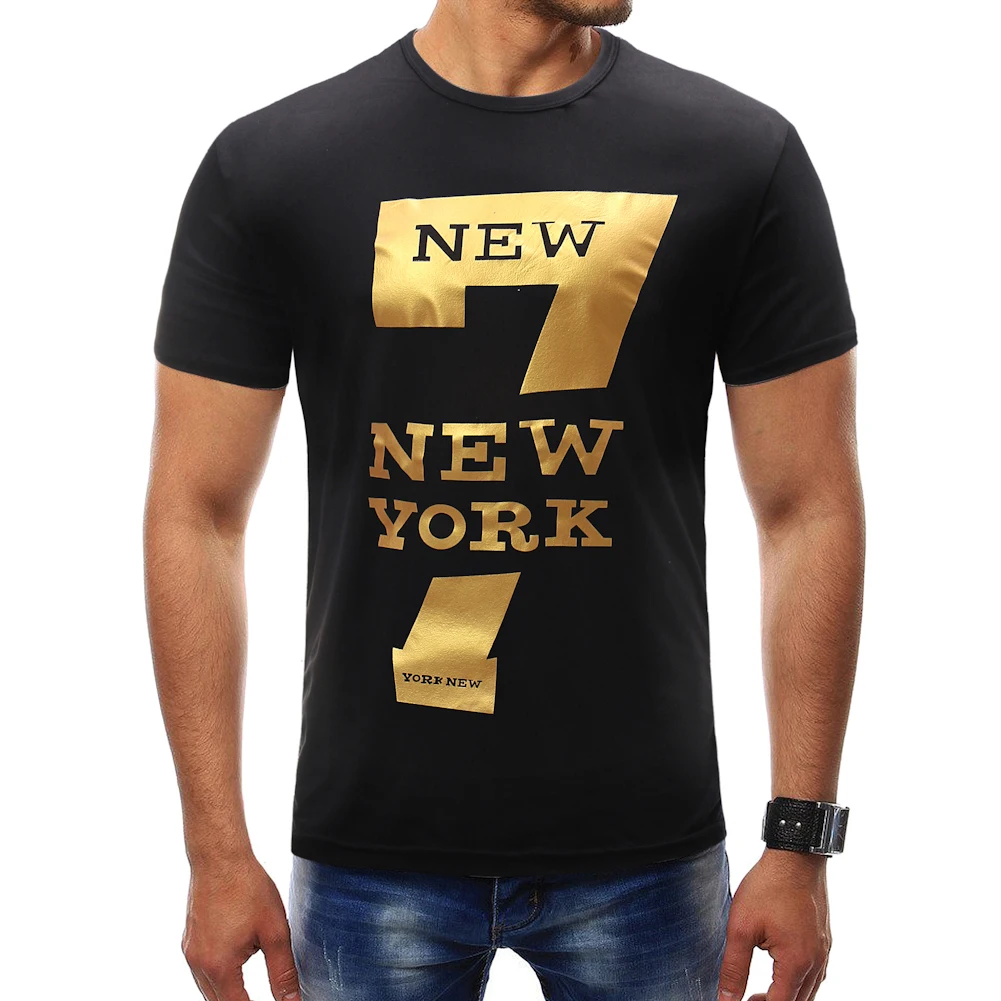 Male 2018 Summer Short Sleeve New York Alphabet Print Shirt O Neck Slim ...