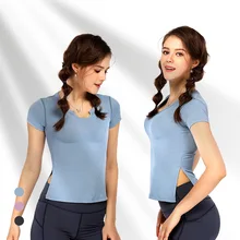 Сексуальные топы для фитнеса, бега, занятий спортом, Женская облегающая одежда с короткими рукавами для йоги