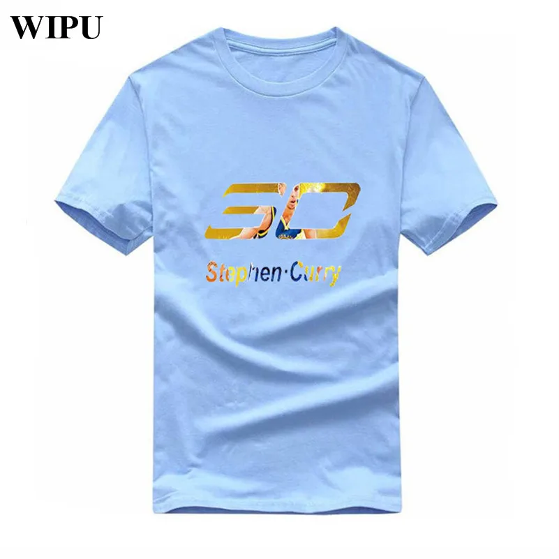 WIPU Новая мода Стивен Карри 30 Футболка мужские хлопковые футболки с коротким рукавом топы Карри Футболка модная одежда - Цвет: Carol blue