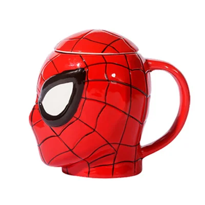 ULKNN креативные Звездные войны керамическая кружка Дэдпул Черная пантера Человек-паук 3D кофейная чашка с Ложка Крышка высокотемпературное производство - Цвет: Spiderman