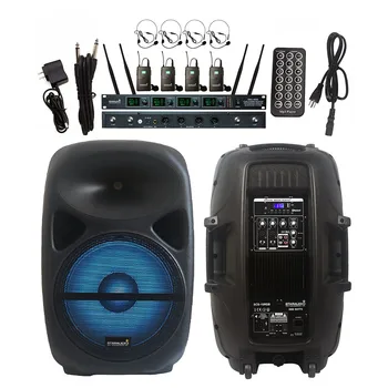 

STARAUDIO 2500W 15" PA DJ Active Powered Disco Stage KTV Audio LED Light Speaker 4CH UHF Wireless Headset Microphone SCS-15RGB