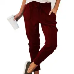 Оптовая продажа, Осенние повседневные женские однотонные брюки с эластичной резинкой на талии, длинные брюки