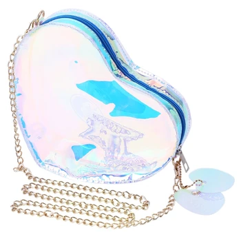 

Female Love Heart Shaped Laser Chain Crossbody Shoulder Bag Clutch Girl Bag WoMan Holder birthday gift