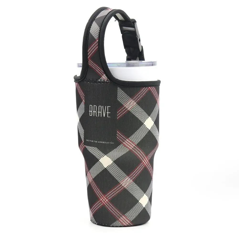 Силиконовый Открытый путешествия бутылка для воды спортивная сумка чашка набор рукав бутылка чехол Защита Печать Портативный Вакуумный Набор чашек - Цвет: Black grid