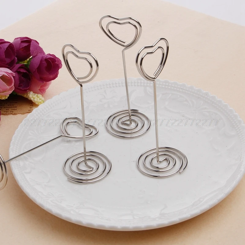 

10Pcs/set Place Card Holder Heart Shape Clips Wedding Favors Place Card Holder Table Photo Memo Number Name Clips Base JUN26