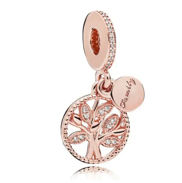 

925 Sterling Silver Charm Rose Family Heritage Tree Of Life With Crystal Pendant Beads Fit Pandora Bracelet & Necklace Jewelry