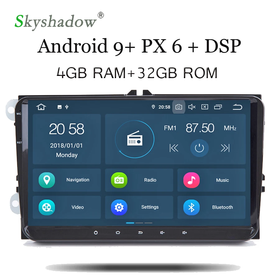 

PX6 six Core 9"Android 9.0 4GB RAM Car Player RDS Radio GPS Map For VW Tiguan Touran Jetta Passat Polo Golf Skoda Superb Octavia