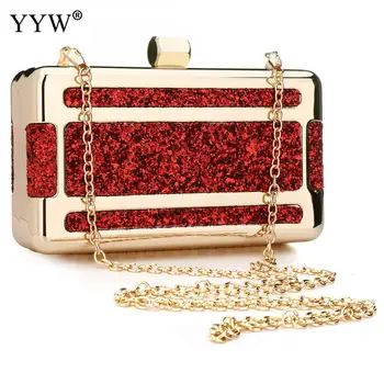 

2019 Sequined Box Clutch Bags Women Fashion Red Rhinestone Purse Bag Luxury Chain Sgoulder Bags Evening Party Clutches Elegant