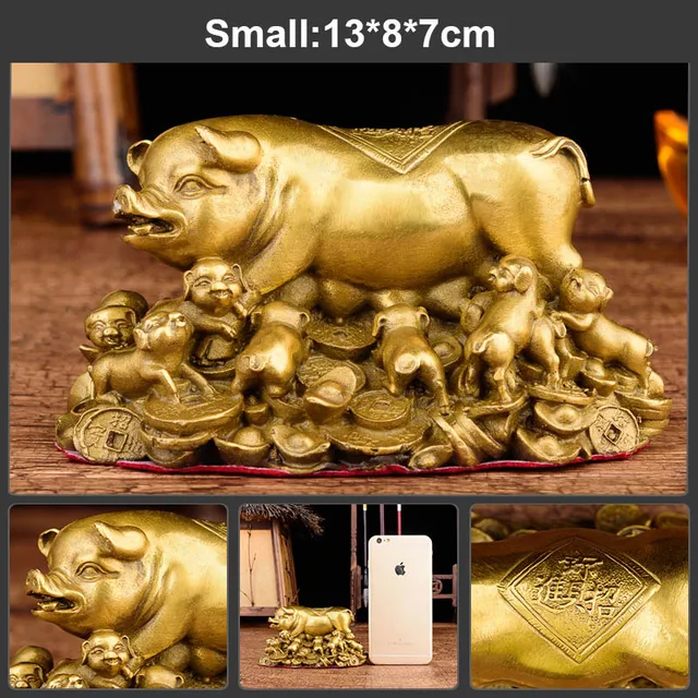 Feng Shui Handmade Chinese Attracting Wealth Pig with little pigs