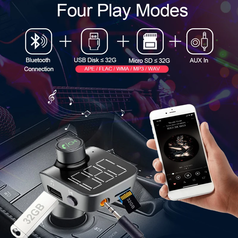 

car mp3 music player Bluetooth 5.0 receiver FM transmitter Dual USB car charger U disk / TF card lossless music player