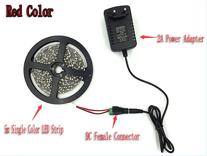 Цветная(RGB) Светодиодные ленты 5 м 300 светодиодный 3528 SMD Водонепроницаемый 24Key ИК-пульт дистанционного управления 12V 2A Мощность адаптер гибкий светильник светодиодный ленты лампы - Испускаемый цвет: Red Color