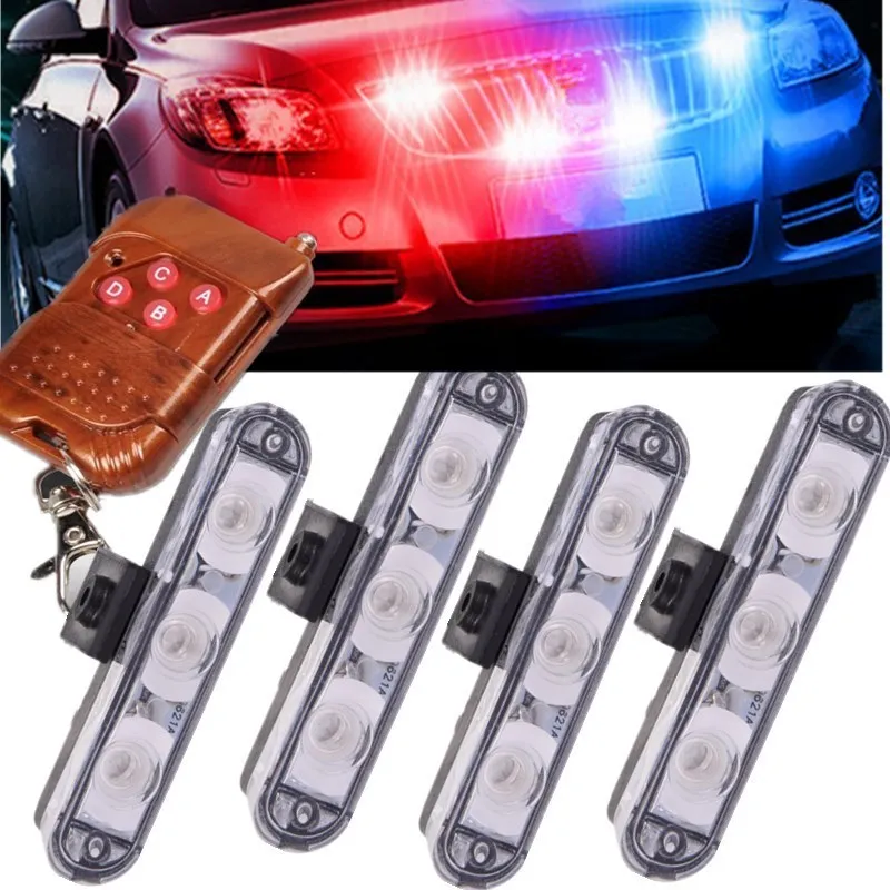 Wireless Remote 4x3/led Ambulance Police light DC 12V Strobe Warning
