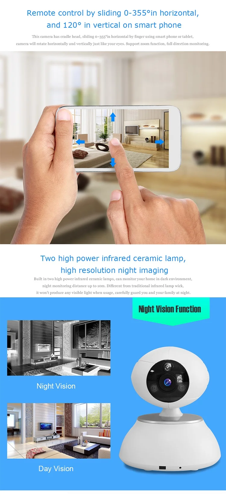 APP controlled intelligent network wireless wifi IP camera cctv camera with Pan & Tilt(9)
