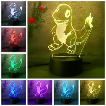 

Cute 2019 Boy Kid Gift Pokemons Go Game Christmas 3D Small Fire Dragon LED Night Light 7Color Gradient LED Lamp Desk Table Light