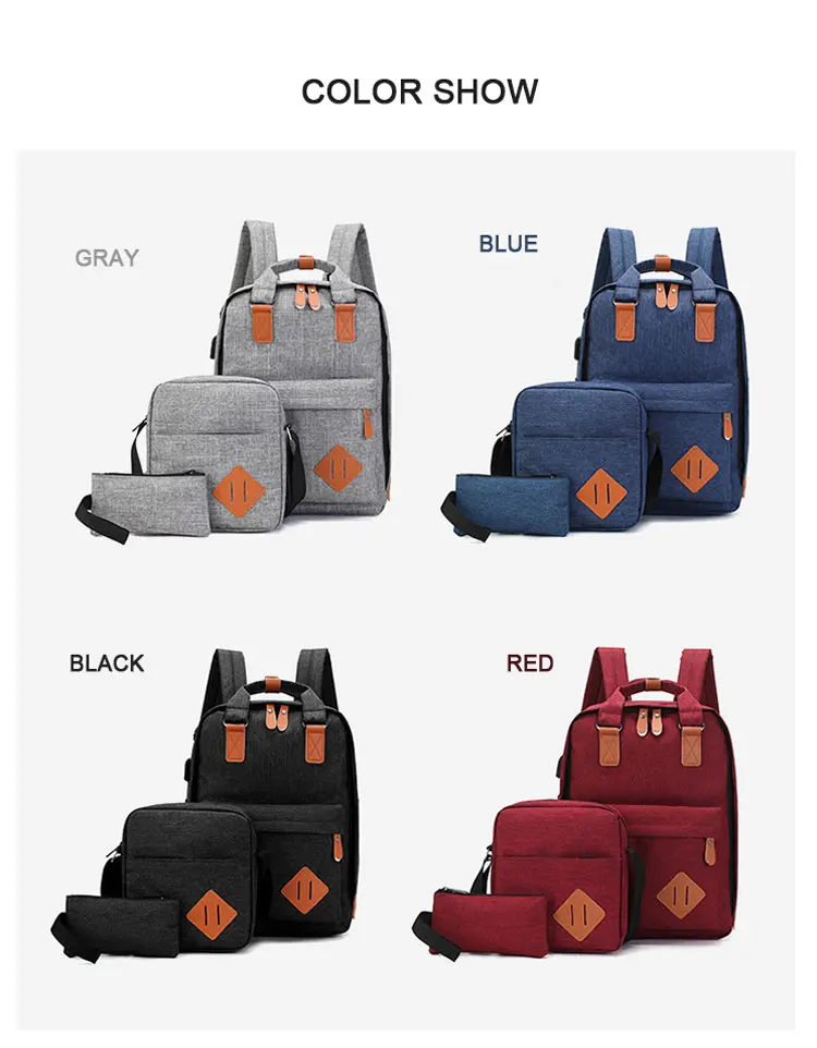 Мужская сумка-рюкзак, мужской рюкзак из полиэстера для ноутбука, сумки для компьютера, сумки для старшеклассников, студентов колледжа, зарядка через usb, 3 штуки