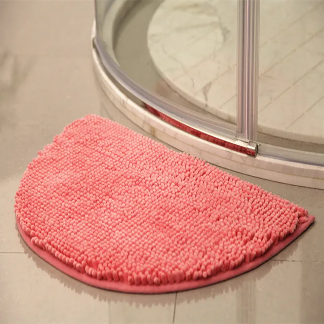 Semicircular Chenille Door Mats,Pink Purple Green Bathroom Carpet,Non Slip Bath Mat Rugs,Comfortable Solid Kitchen Floor Carpets