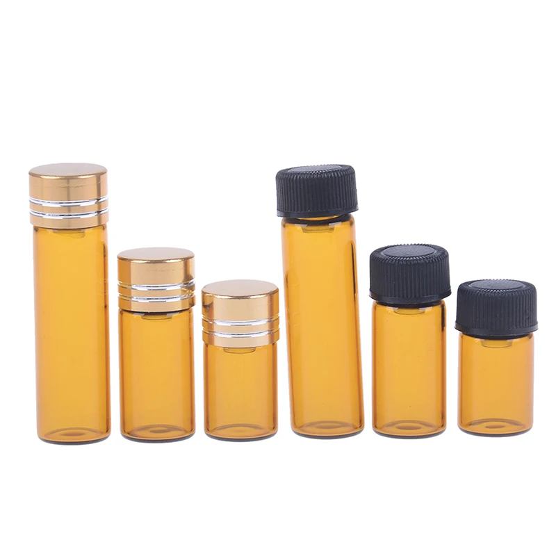 1Pcs Mini Amber Glass Refillable Sample Bottle 2ml/3ml/5ml Essential Oil Reagents Brown Glass Vials With Cap Essential Bottle