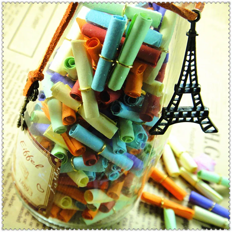 

Free Shipping(200 pcs/package)South Korean Mix Color Handcraft Love Note Letter DIY Paper Decoration Wishing Bottle Gift