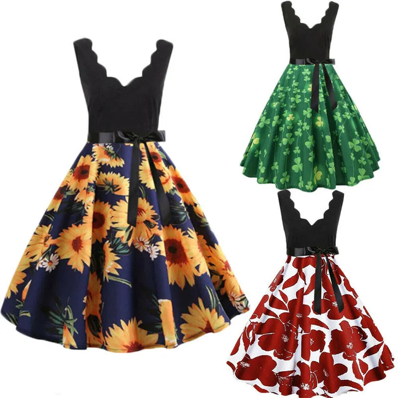 Strand Urlaub Kleider сексуальный Tiefem V-ausschnitt Mini Kleid ARMEL цветочный Bedruckte Falten Skater A-Line Sommerkleid