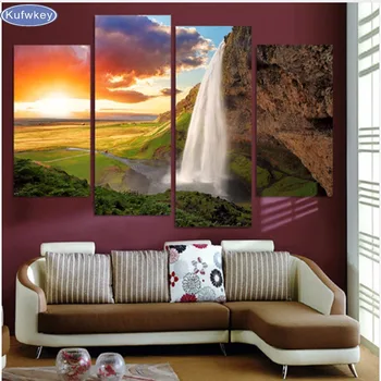

4pcs DIY,Diamond Painting,Landscape waterfall Cross Stitch 5D,Diamond Embroidery,Full,Diamond Mosaic,Painting,Crafts,Needlework
