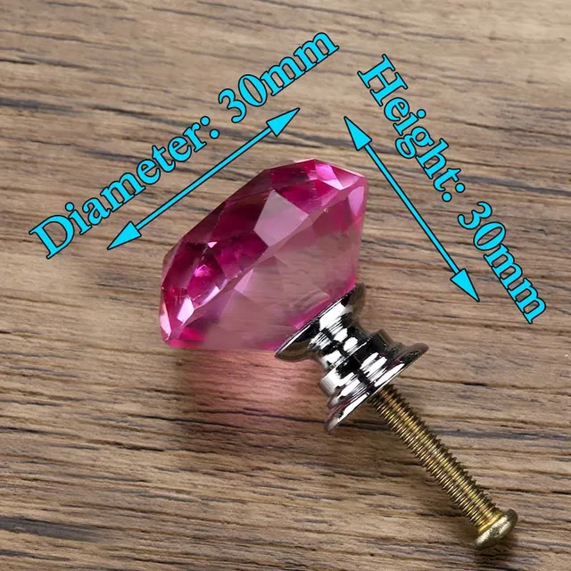 KAK 30mm Diamond Shape Design Crystal Glass Knobs Cupboard Pulls Drawer Knobs Kitchen Cabinet Handles Furniture Handle Hardware 30mm Pink