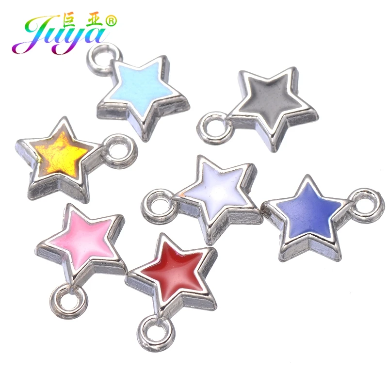 

Juya 50pcs/lot Wholesale Oil Drop Enamel Heart Star Silver Charms Accessories For Women Kids DIY Earring Bracelet Jewelry Making