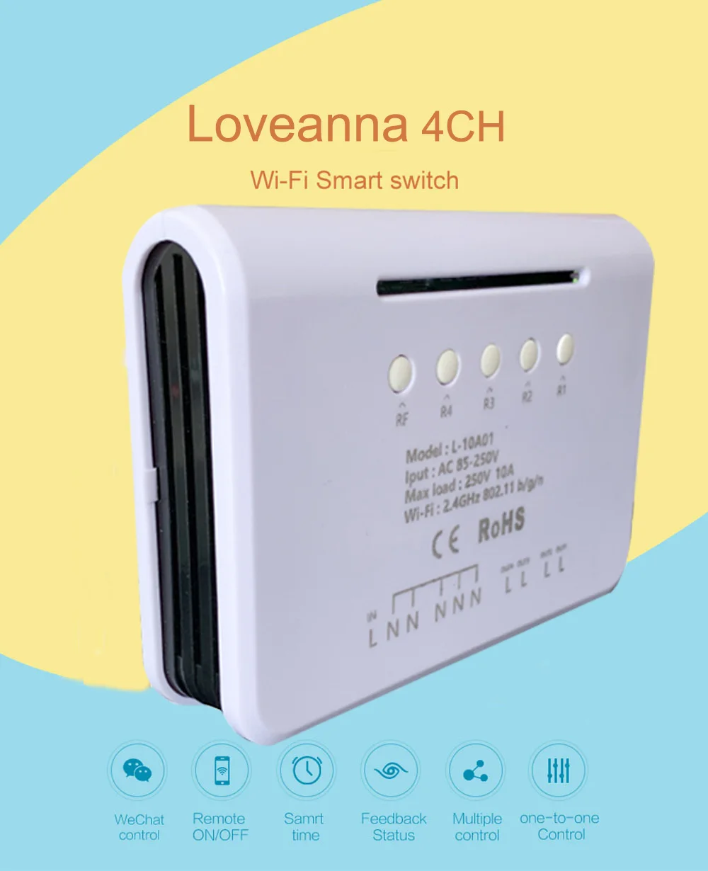 Loveanna 4CH Wifi выключатель света, 4 канала электронный переключатель управление приложением, работает с Alexa Google Home VS SONOFF 4CH R2