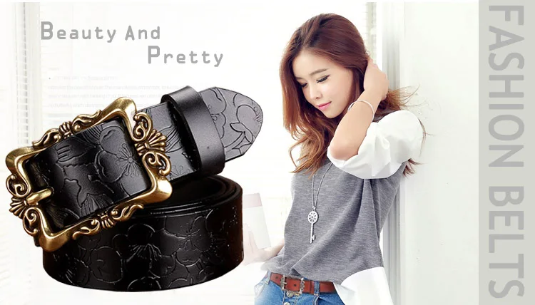 designer belts women Fashion Wide Genuine leather belts for women Vintage Floral Pin buckle Woman belt High quality second layer Cow skin jeans strap waist belt for women