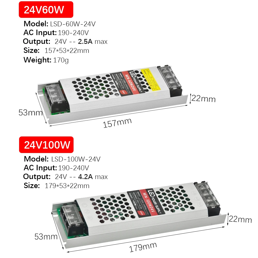 Ультра тонкий DC24V Светодиодный трансформатор 60 Вт 100 Вт 150 Вт 200 Вт 300 Вт Драйвер адаптер питания AC190-240V выключатель питания