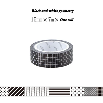 

1 Roll 15mm*7m Black White Geometry Wide Tape Decoration Paper Masking Tape Stickers For Diary Washi Tape Scrapbooking Stickers
