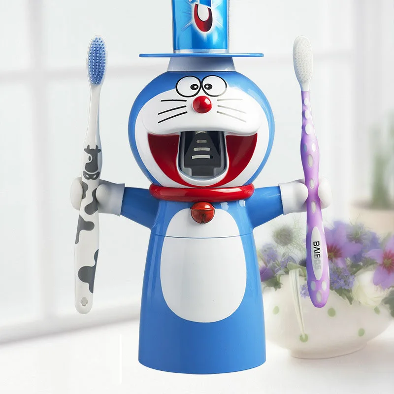 

Cartoon Doraemon Automatic Toothpaste Dispenser Squeezer Wall Mount Stand Bathroom Toothbrush Holder Dust-proof Cup 7D
