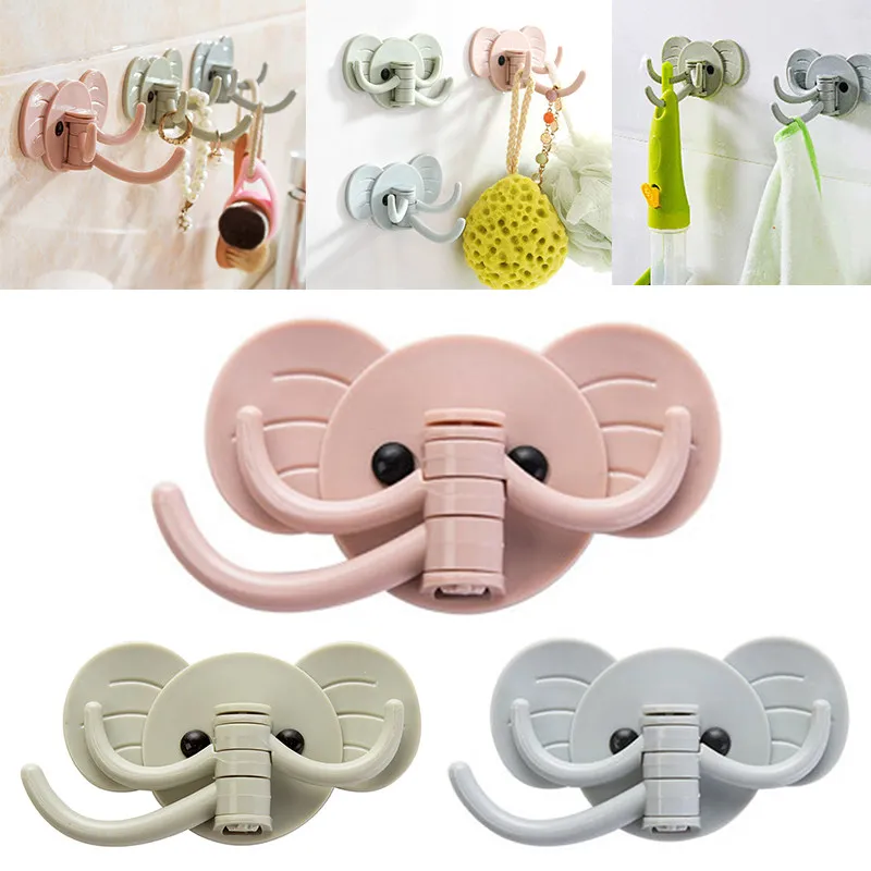 

1PCS Cute Elephant Rotatable Bathroom Kitchen Wall Strong Adhesive Seamless Hook shower hooks elephant key holder bathroom hooks