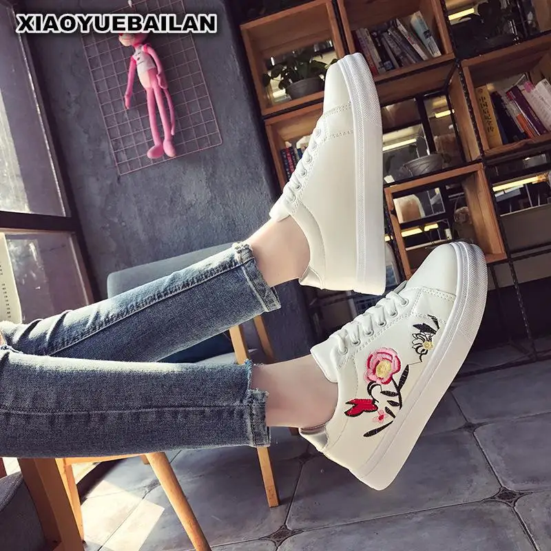 

2018 New Shoes Lace White Shoe Casual Embroidered Muffin Female Students 7