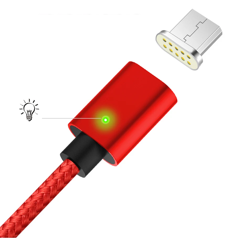 Topk 2.4A Магнитная Micro usb-кабель Модернизированный плетеный нейлоновый светодиодный индикатор быстрой зарядки магнит Зарядное устройство кабель для Micro USB телефоны