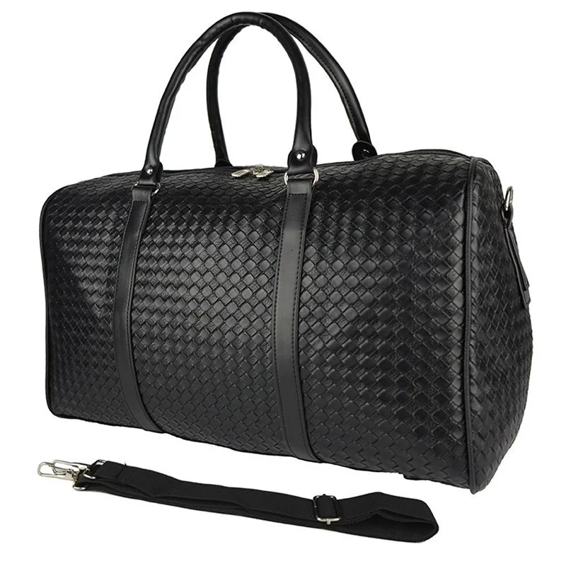 

Waterproof Travel Bag Large Capacity Men Kanye West Woven Large Travel Bag Knitted Diamond Lattice PU Leather Handbag Suitcase