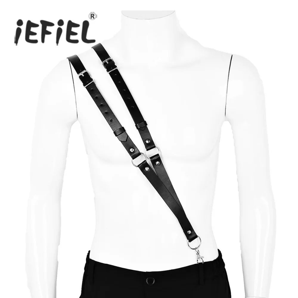 IEFiEL/модные Для мужчин искусственная кожа двойные ремни одного плеча Подтяжки Регулируемая чулок привязного ремня с пряжками