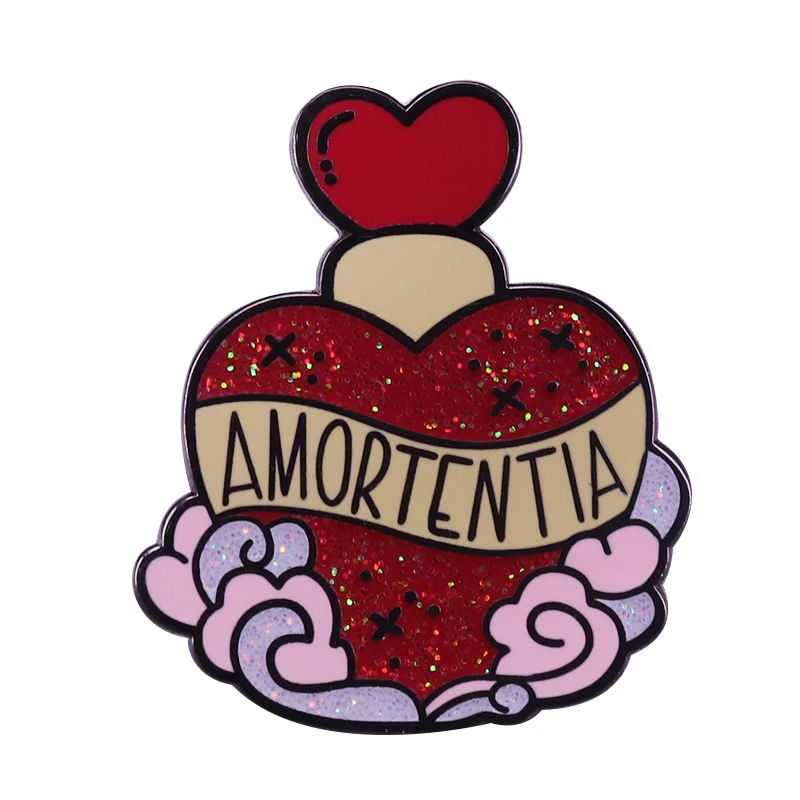 Amortentia любовь зелье брошь в форме сердца блеск бутылка булавка Волшебная
