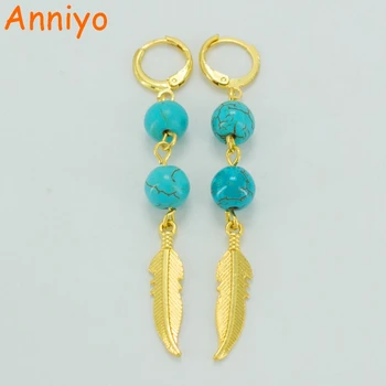 

Anniyo Leaves Earrings for Women Gold Color African Earrings Wholesale Jewelry #041506