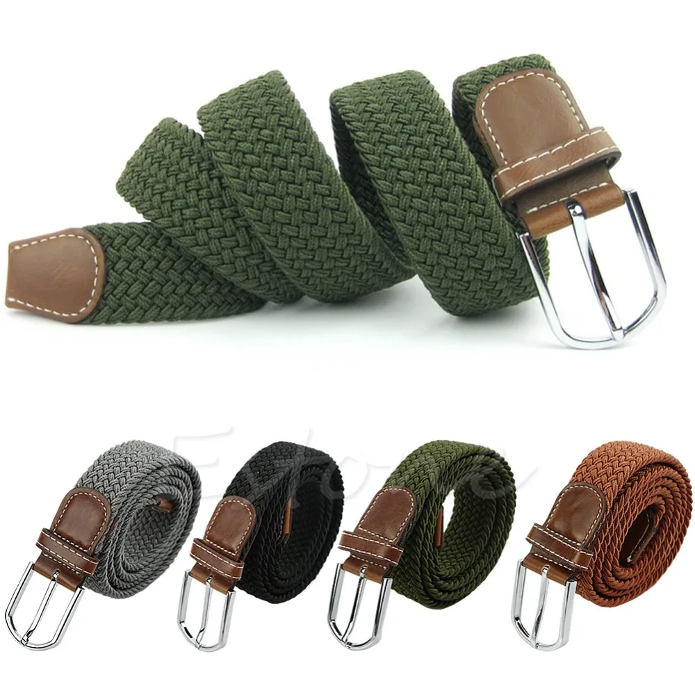 

Hot male tactical belt Top quality Woven Stretch Braided Elastic Leather Buckle Belt Unisex Waistband canvas belt New