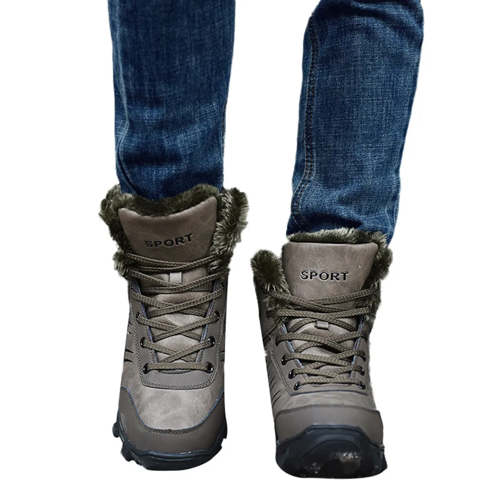 Winter Boots Men Ankle Warm Christmas Short Plush Winter Shoes Man Snow Shoes Super Warm Men Genuine Leather Boot#G3