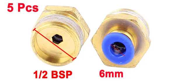 5 Pcs 6mm Tube to 1/2 BSP Thread Push in Quick Connect Coupler Fittings PC6-04