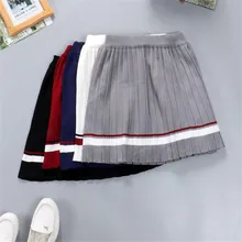 Новая весенне-осенняя Женская юбка-свитер полосатая плиссированная юбка Студенческая эластичная трикотажная юбка с высокой талией трапециевидная короткая юбка AB1245