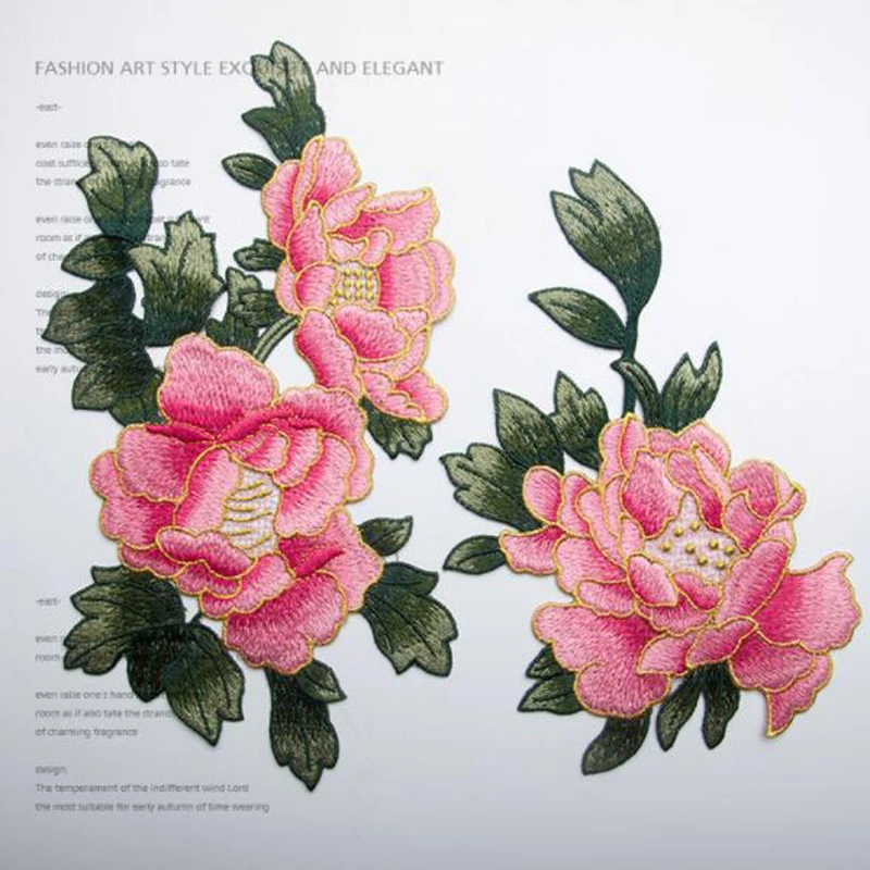 

2Pcs/Set Large Embroidered Peony Flowers Lace Patch Applique Three-dimensional Garment Fabric DIY Accessories Sew on