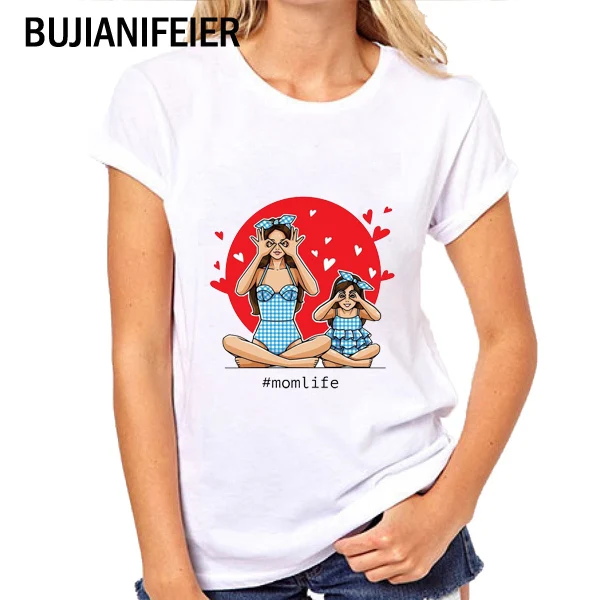 

BUJIANIFEIER NEW 2019 SUMMER Mother and daughter print white Short Sleeve Female T-shirts BJN125
