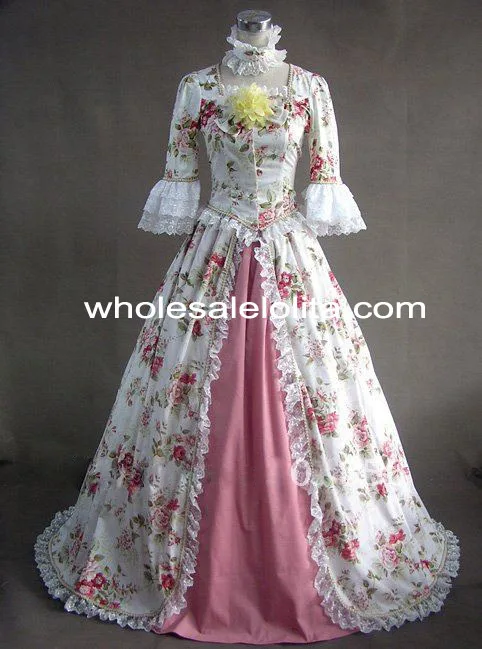 Рококо стиль цветочный принт Викторианский гражданская война/Южная Белль бальное платье